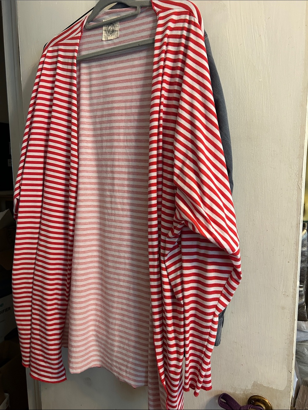 Tees2UrDoor Red & White Striped Open Cardigan
